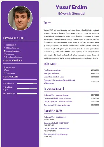 Güvenlik Görevlisi CV Örnekleri cv indir